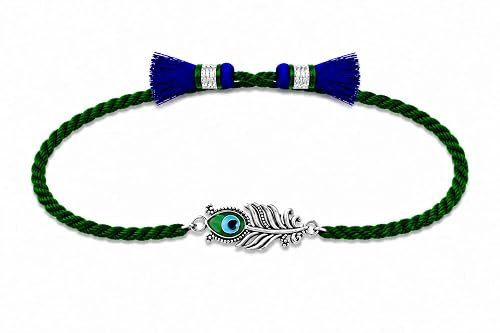 German Silver Morpankh (Peacock feather) Krishna Rakhi Combo Set For Men/Boys With Roli Chawal, Rakshabandhan for Men & Boys | Rakhi for Brothers