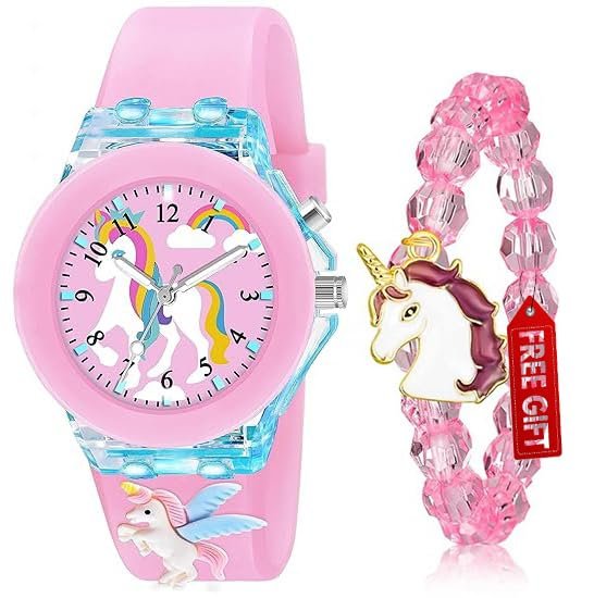 3 Pieces Kids Unicorn Watch Rabbit Watch Unicorn Bracelet Waterproof Toddler Analog Watch Light Watch Unicorn Christmas Valentine Day Gift for 3-10 Year Girls