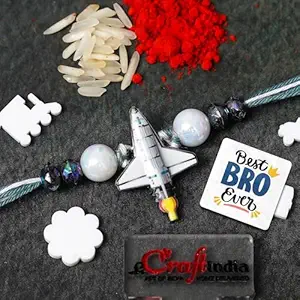 eCraftIndia Space Shuttle Rakhi for Kids Brother Boys Girls Sister | Raksha Bandhan Kids Rakhi for Bhai Bhaiya | Best Bro Ever Fridge Magnet | Roli Chawal Pack