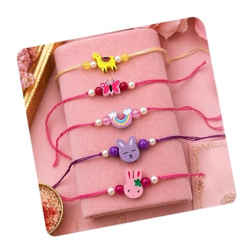 CraftVatika Rakhi for Kids Rakhi Set of 5 for Brother Sister Boys Girls Kids, Rakhis for Rakshabandhan, Designer Thread Raki for Toddlers Children, Rakshabandhan Combo with Best Wishes Card & Tillak