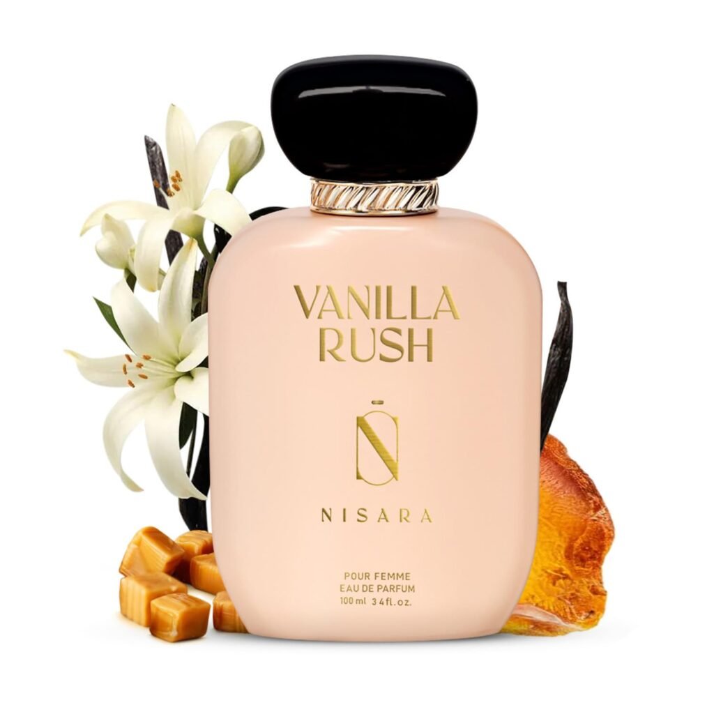 Nisara Vanilla Rush EDP Perfume for Women,100 ml | Premium Long Lasting Eau De Parfum| Fruity, Ambery & Musky Fragrance with Vanilla, Orchid, Caramel, Amber, Musk, Patchouli Notes for Her