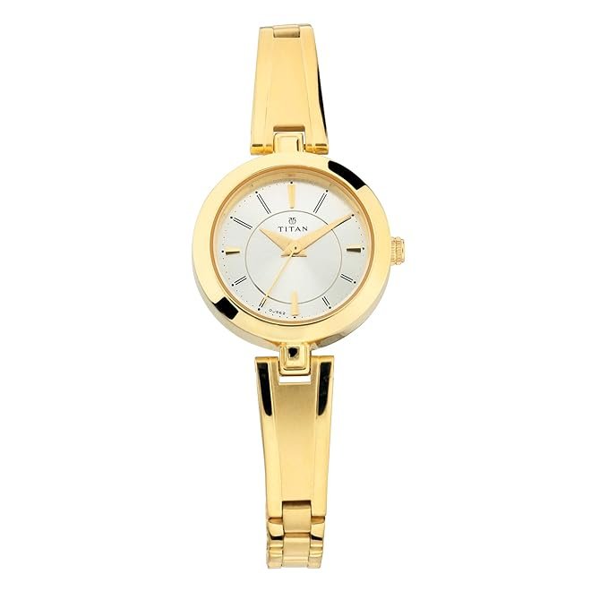 Titan Quartz Analog White Dial Gold Metal Strap Watch For Women – NN2598YM02