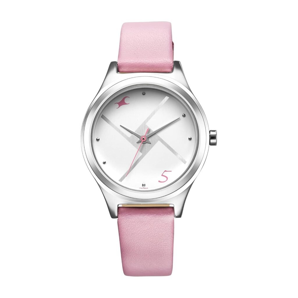 Fastrack Stunners Quartz Analog Silver Dial Pink Leather Strap Watch for Girls – NS6152SL08