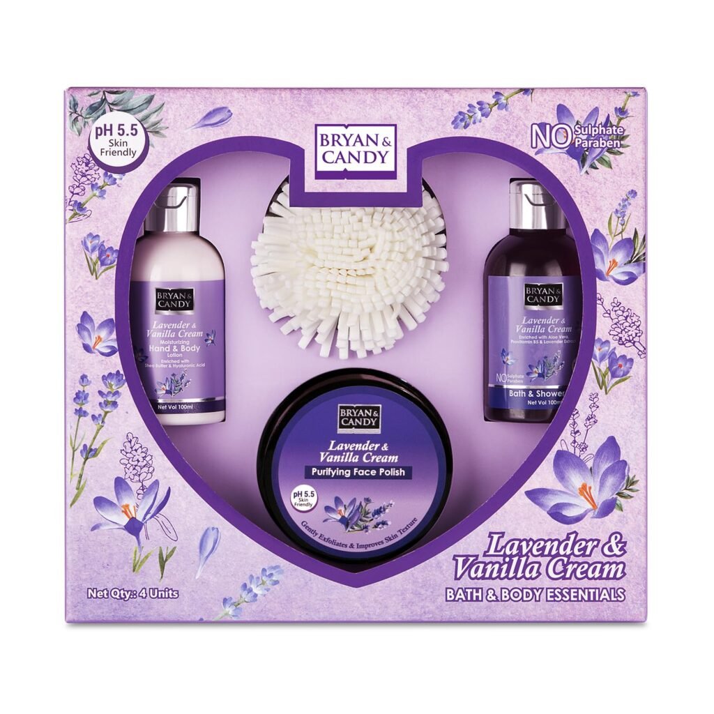 Bryan & Candy Bodycare Heart Collection Gift set for Women 100% Vegan,Ph5.5 Skin Friendly (Lavender Heart Collection)