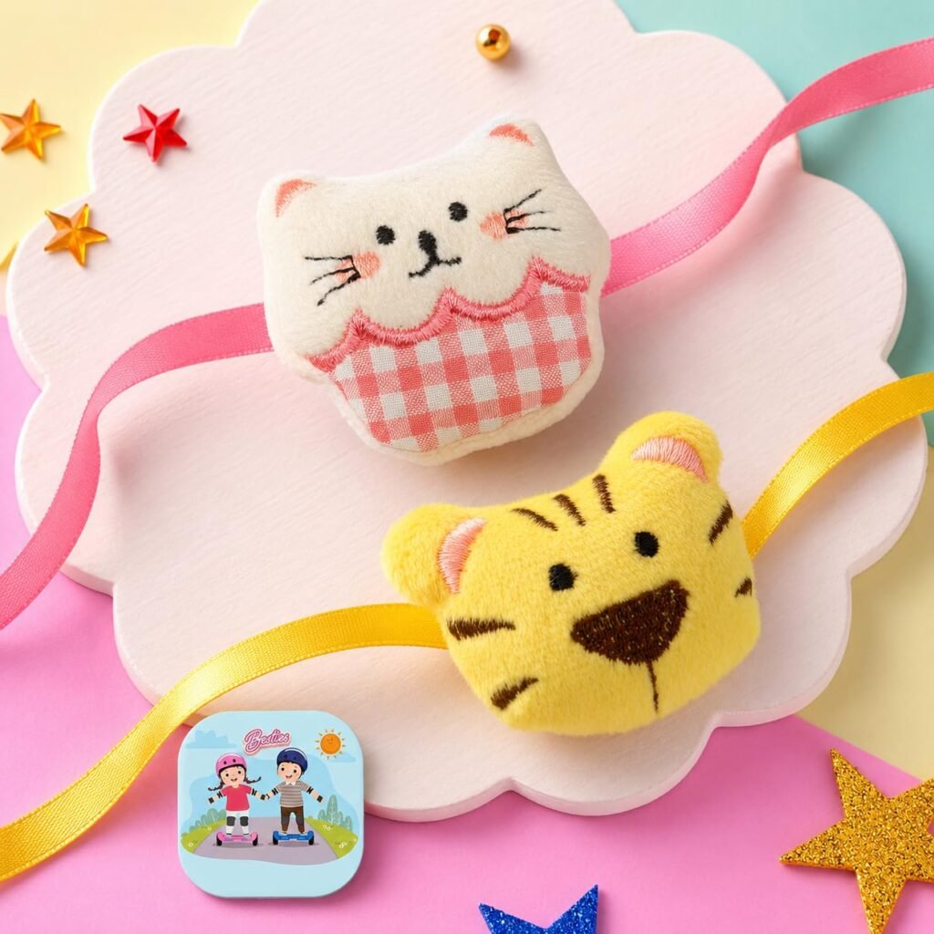 CraftVatika Rakhi for Kids | Set of 2 for Brother | Perfect Rakhi for Brother Boy with Fridge Magnet, Rakshabandhan Greeting Card, Tilak Set,Home Decor (M3-Kids Set)