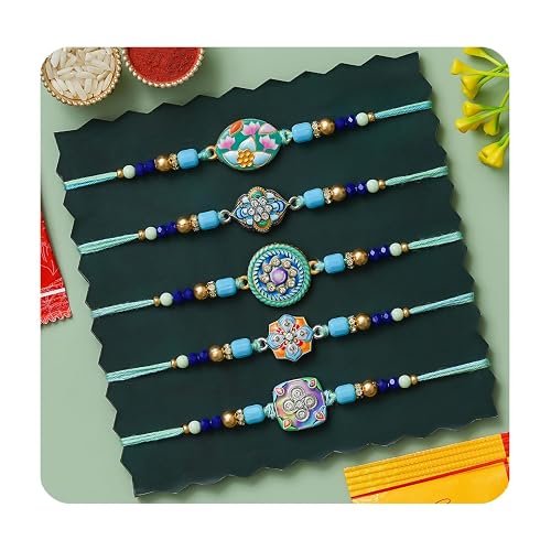 Rakhi for Brother Set of 5 Rakhi With Roli Chawal and Best Wishes Card