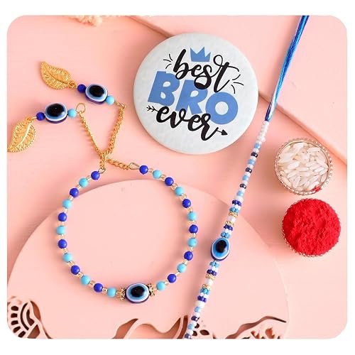 ascension Evil Eye Couple Bracelet Rakhi Set For Bhaiya Bhabhi Raksha Bandhan Bracelet Set for Brother Bhaiya Bhabhi Rakhi with Roli Tilak & Pack Best Brother Fridge Magnet