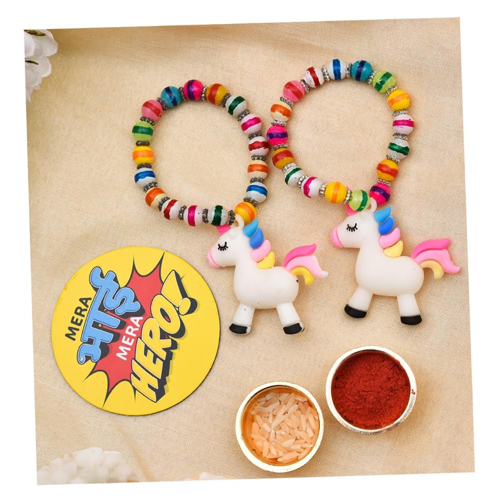 2 Unicorn Kids Rakhi with Fridge Magnet for Siter Brother Bhaiya Bracelet Unicorn Girls Wrist Bands Rakhi Diwali Navratri Birthday Return Gift Gifts Combo-Kids-23