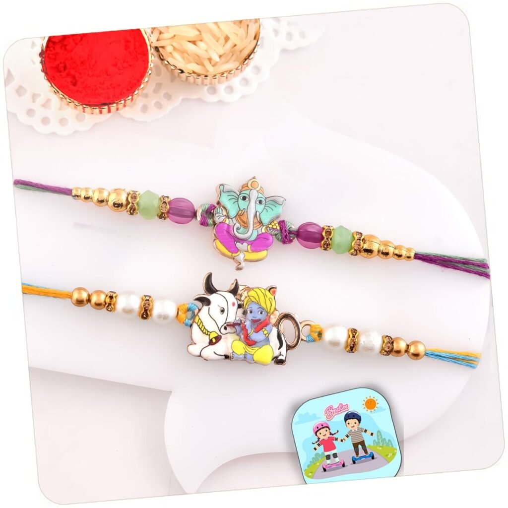 CraftVatika Rakhi Set of 2 for Brother with Gift Combo Set, Designer Rakhi for Brother Boy Men Bhaiya, Premium Rakhis for Rakshabandhan with Best Wishes Card and Tillak Set Fridge Magnet Gift Combo