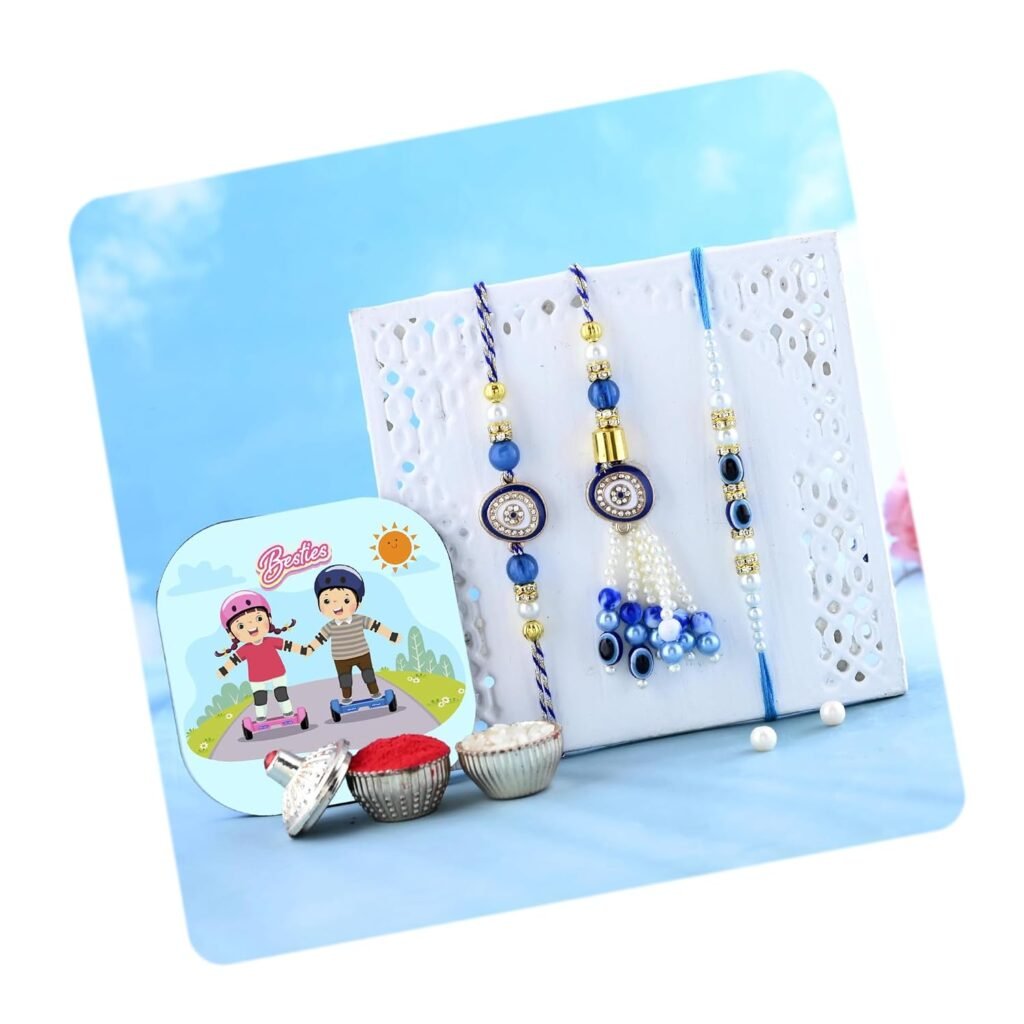 CraftVatika Magnet with Evil Eye Rakhi for Brother Bhabhi Kids, Rakhi Set of 3 for Bhaiya Bhabhi Kids, Rakhi for Men Women, Evil Eye Lumba, Rakhi with Magnet Gift, Fridge Magnet for Fridge Door Decor Visit the CraftVatika Store