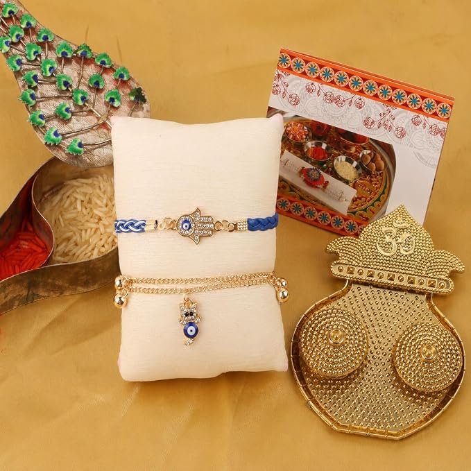 Chocozone Evil Eye Rakhi for Brother & Bhabhi Rakhi Lumba Set for Bhai Bhabhi Rakhi Gifts for Bhai with Roli Chawal & Card Rakshabandhan Gifts for Brother