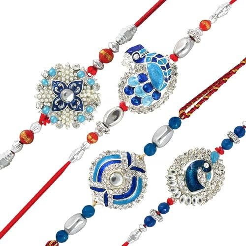 Mahi Set of 4 Rakhi for Brother with Meenakari Work for Rakshabandhan – Rakhi for Bhaiya, Bhai, Brother (CO1104285RC)
