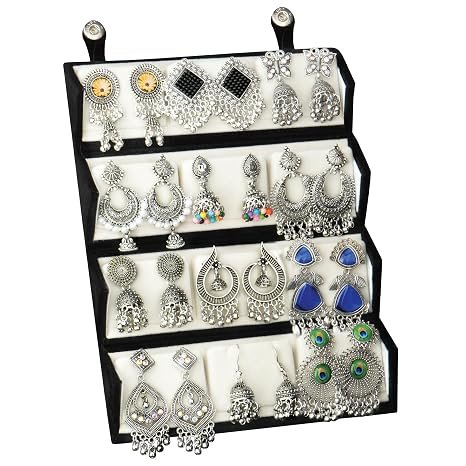 The Wallet Store Ishq-E-Jhumka Oxidized Designer Earrings Set of 12 With Folding Jewelry Box | Minimalist & Traditional Jhumka Set for Womens & Girls