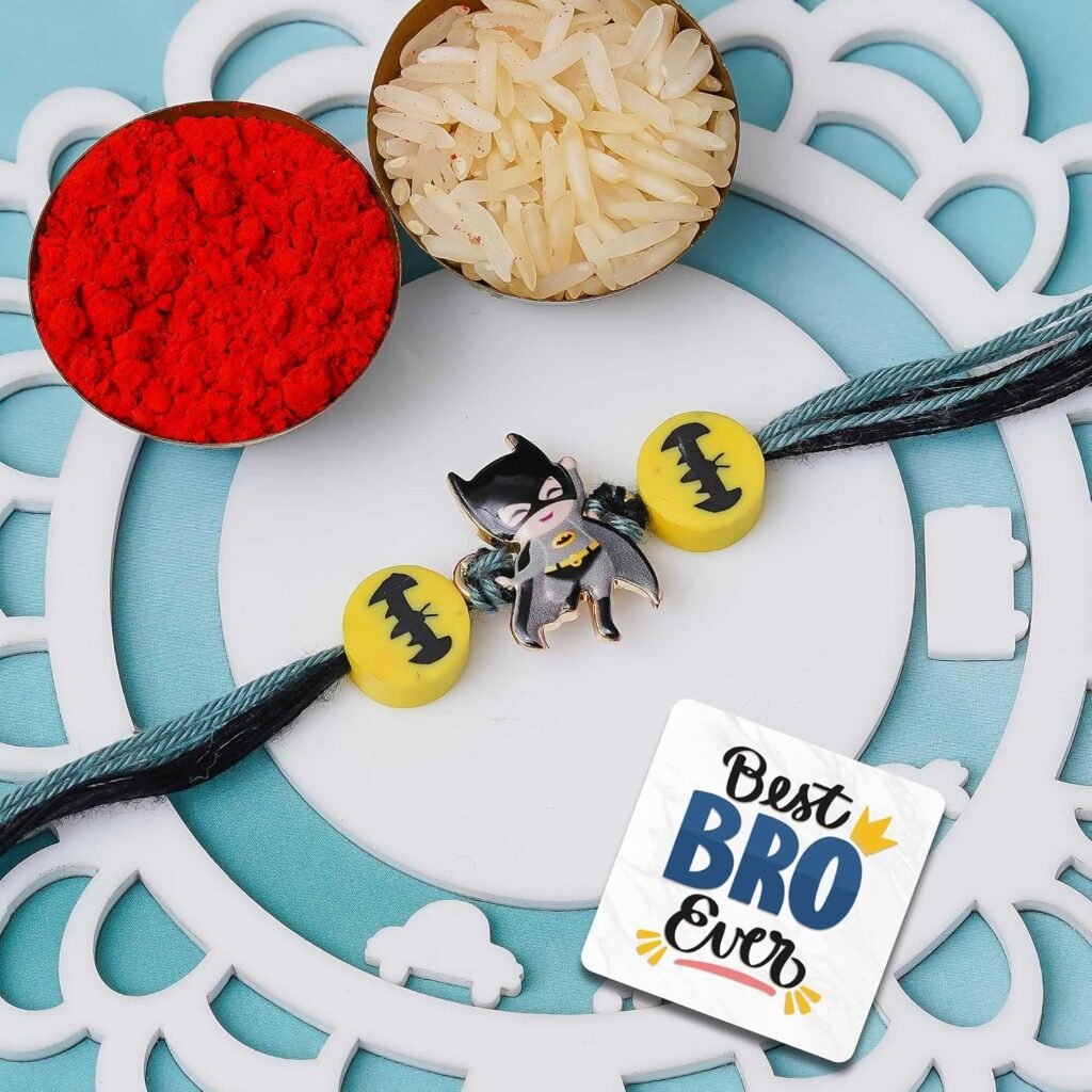 eCraftIndia Bat Theme Rakhi for Kids Brother Boys Girls Sister | Raksha Bandhan Kids Rakhi for Bhai Bhaiya | Best Bro Ever Fridge Magnet | Roli Chawal Pack