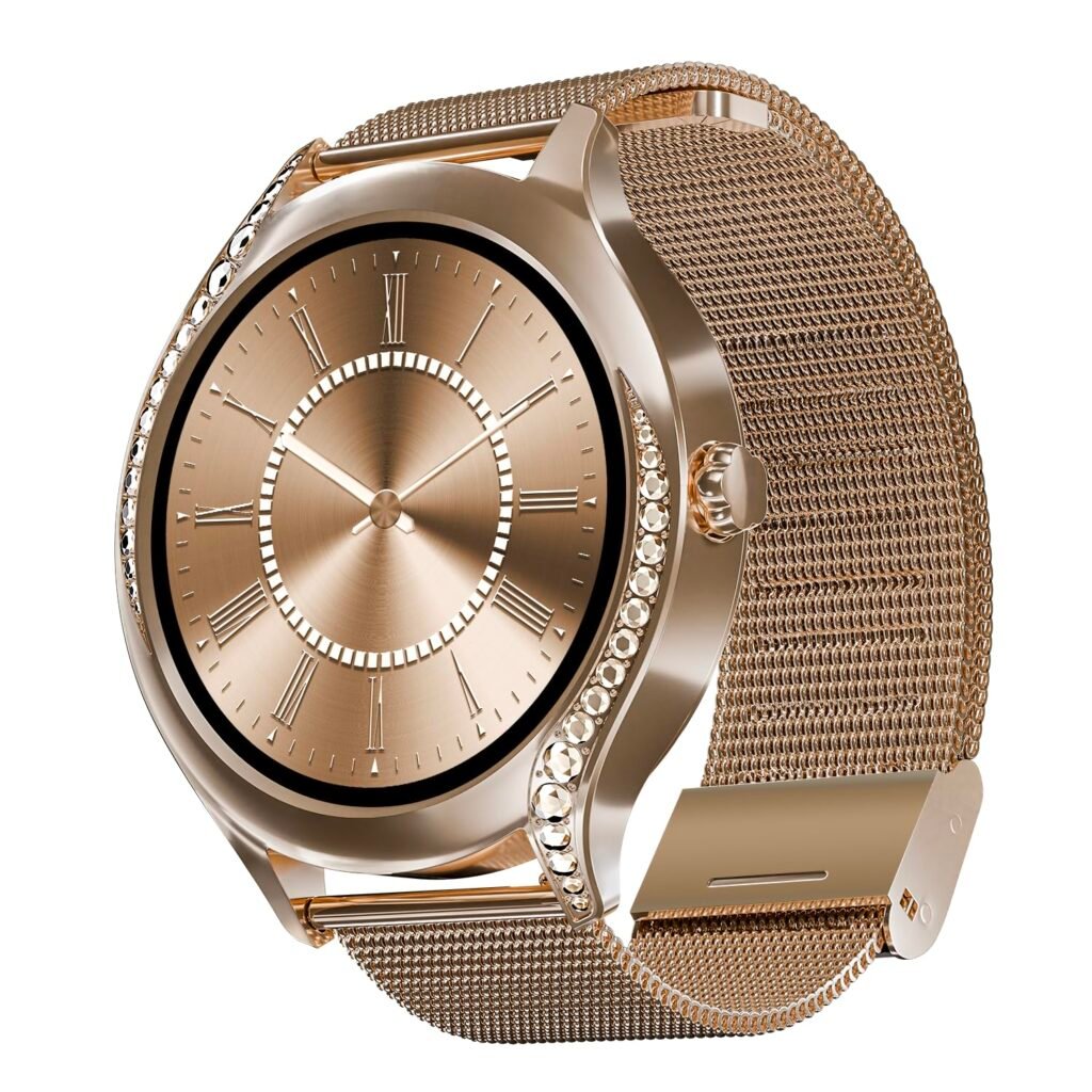 boAt Enigma Gem Women’s Luxury Smart Watch w/ 1.19” (3.02cm) AMOLED Display, Emergency SOS Live Location Sharing, Female Wellness, Watch Face Studio, BT Calling, Watch for Woman (Rose Gold)