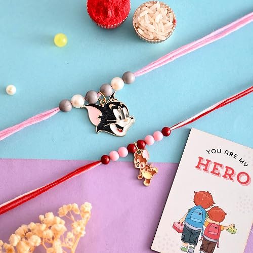 ascension Set of 2 Kids Cartoon Rakhi for Boys and Girls Raksha Bandhan Bhaiya Gift with You Are My Hero Fridge Magnet and Roli Tilak