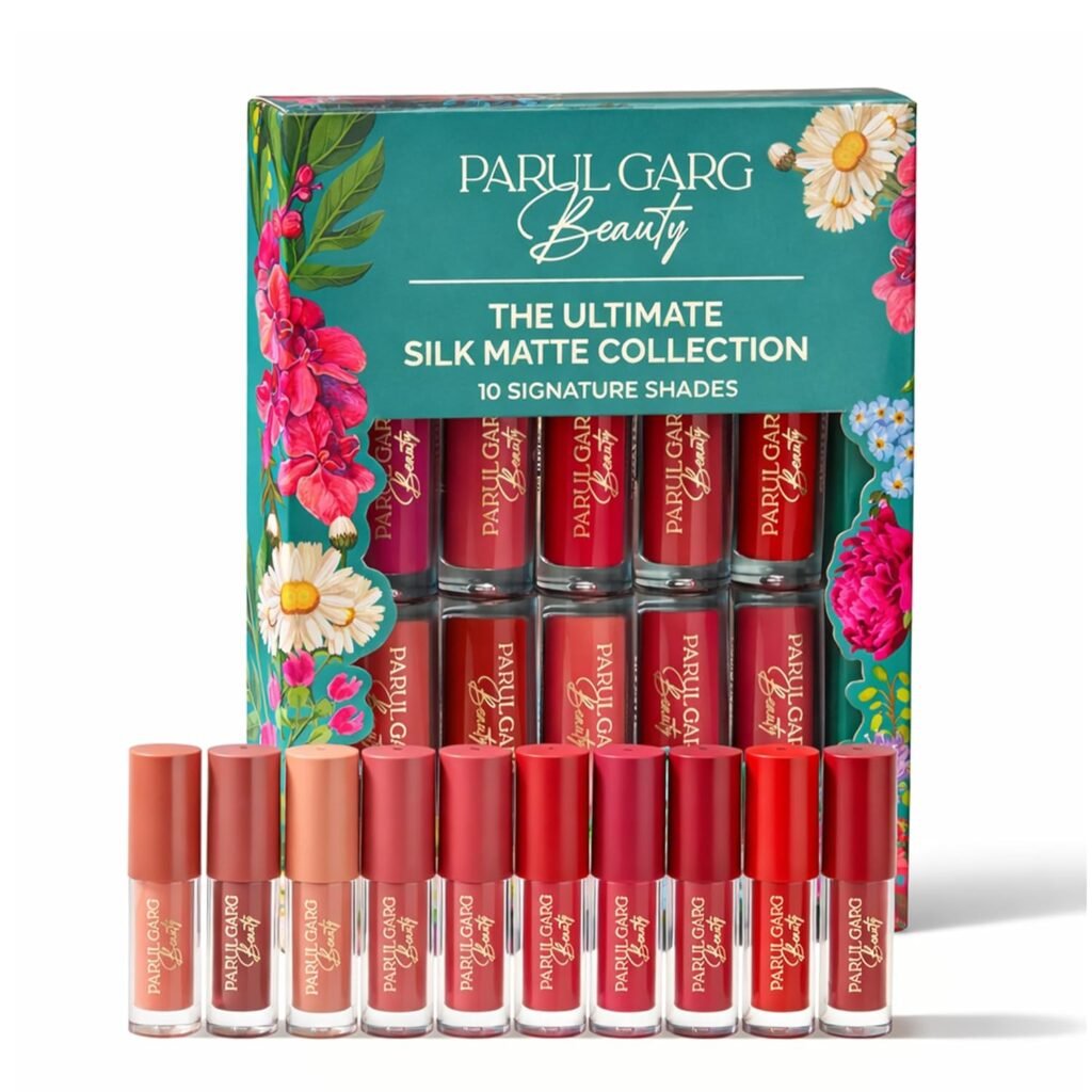 Parul Garg Beauty Ultimate 10-in-1 Mini Silk Matte Liquid Lipstick Set for Indian Skin Tone | Long-Lasting, Transfer-Proof | Perfect for Gifting & Special Occasions | Pack of 10, Multicolor